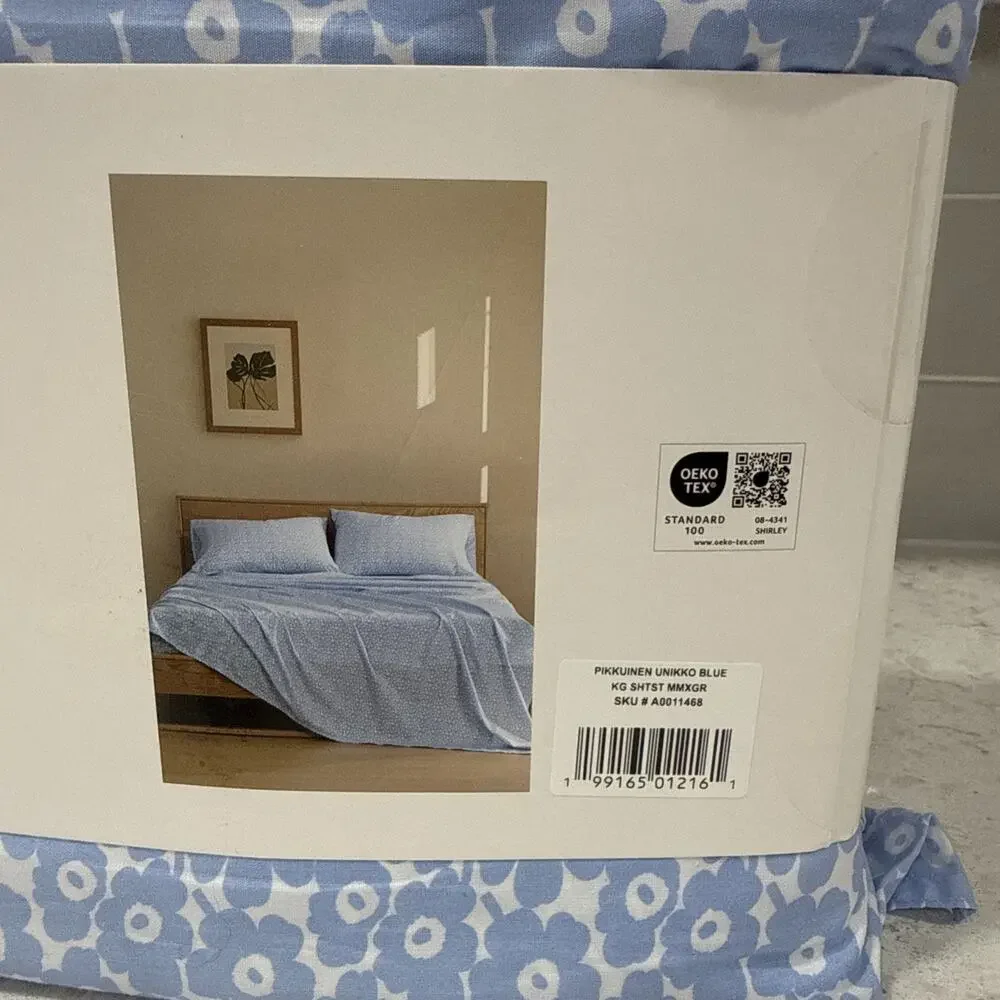 Marimekko King Sheet Set Pikkuinen Unikko Blue Floral Cotton New